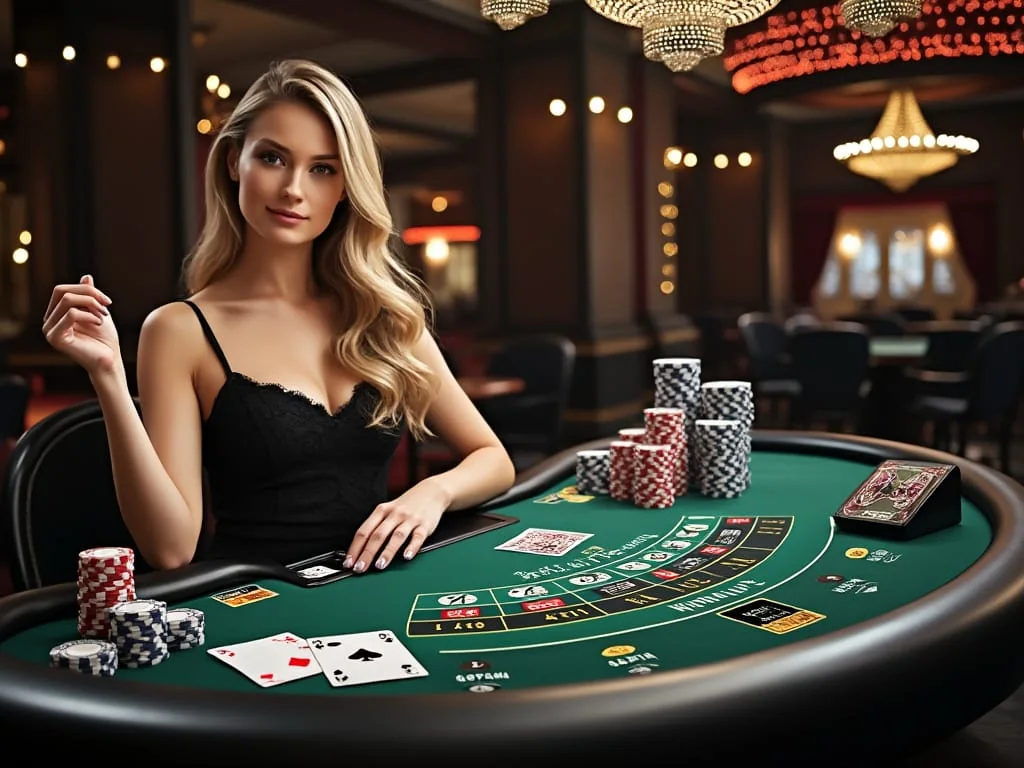 Tampilan ruang kasino live FATCAI99 dengan meja dealer