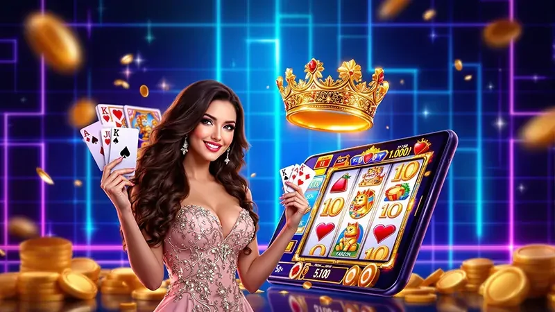 Reel slot digital dengan karakter dan simbol permainan